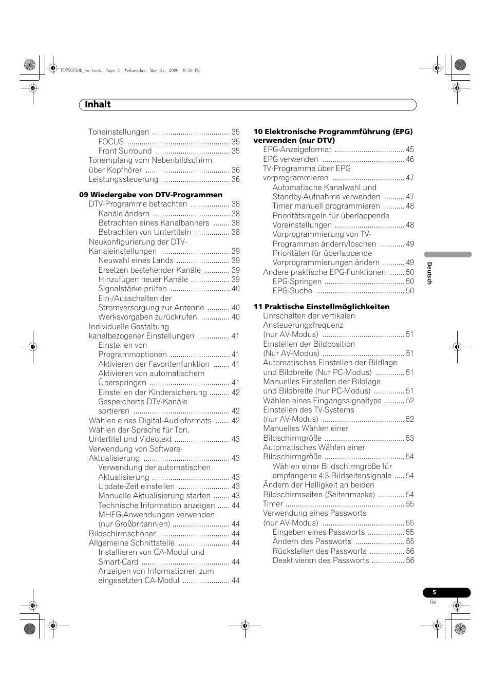 Inhalt | Pioneer PDP-507XD User Manual | Page 149 / 218