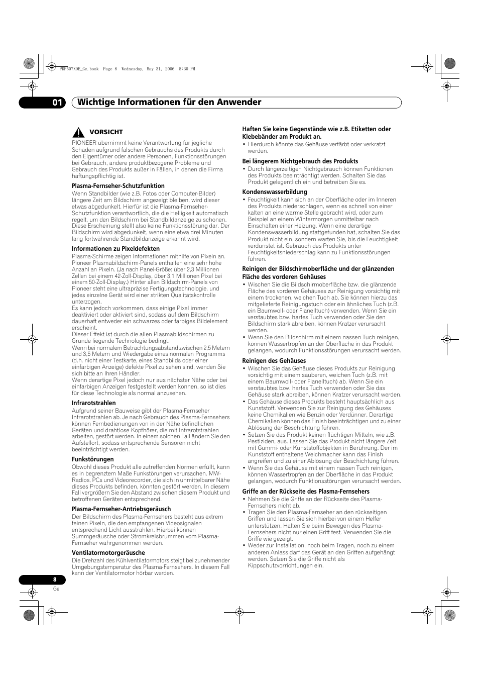 Wichtige informationen für den anwender 01 | Pioneer PDP-507XD User Manual | Page 152 / 218