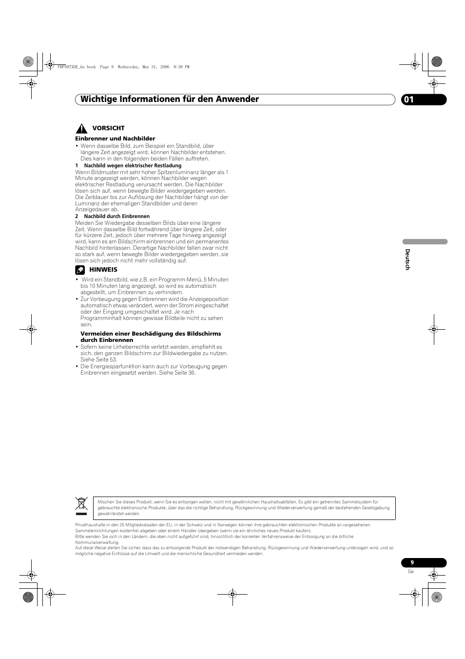 Wichtige informationen für den anwender 01 | Pioneer PDP-507XD User Manual | Page 153 / 218