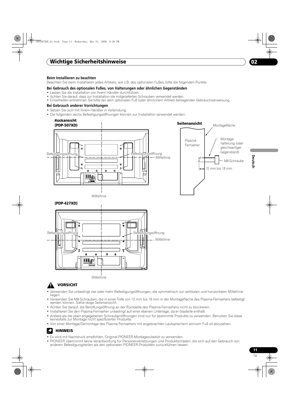 Wichtige sicherheitshinweise 02 | Pioneer PDP-507XD User Manual | Page 155 / 218