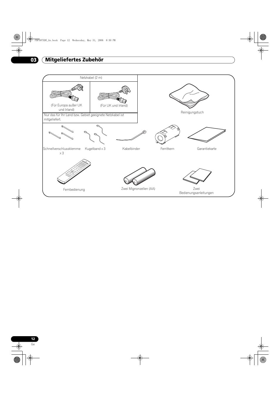 03 mitgeliefertes zubehör, Mitgeliefertes zubehör 03 mitgeliefertes zubehör | Pioneer PDP-507XD User Manual | Page 156 / 218