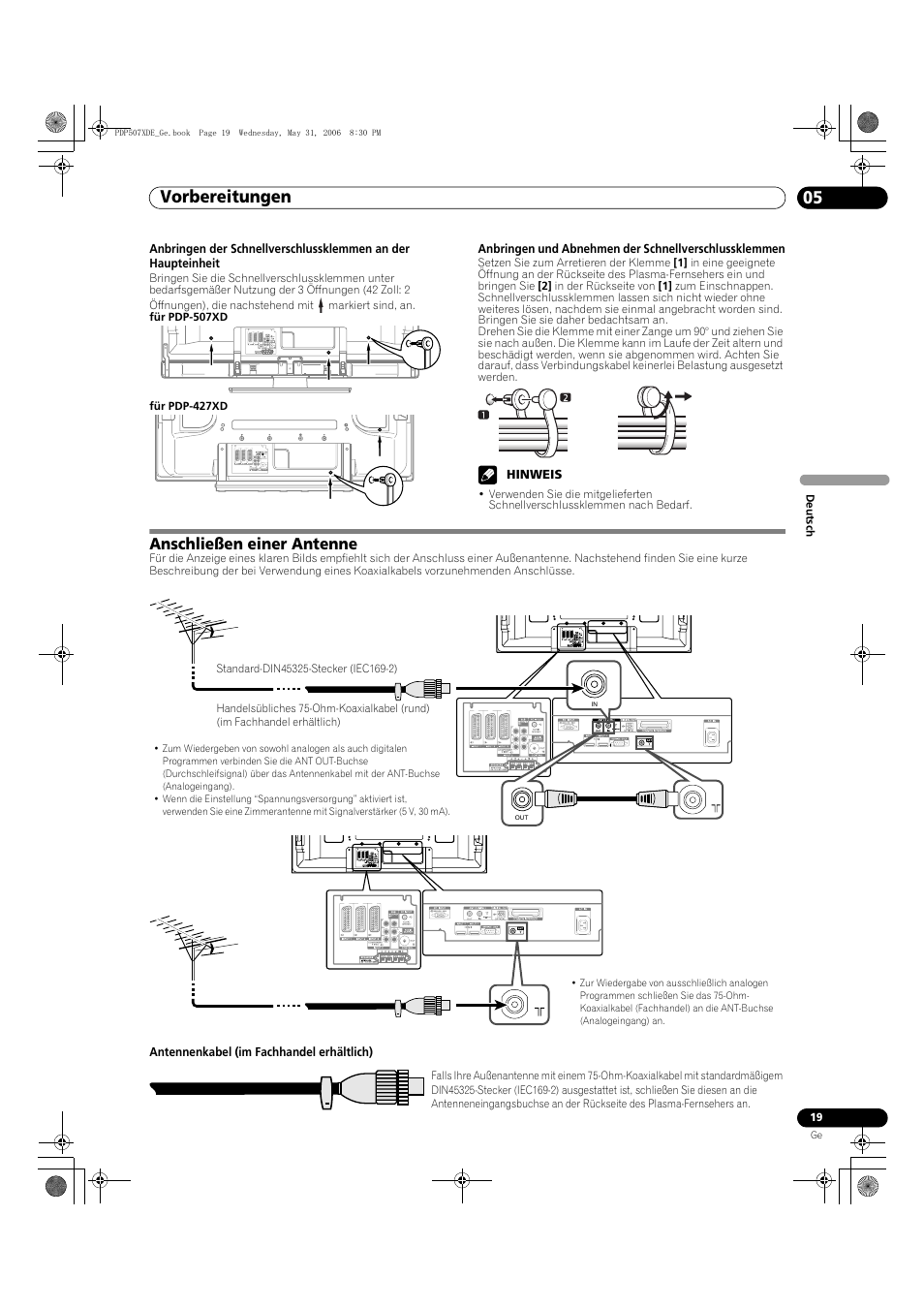 Anschließen einer antenne, Vorbereitungen 05 | Pioneer PDP-507XD User Manual | Page 163 / 218