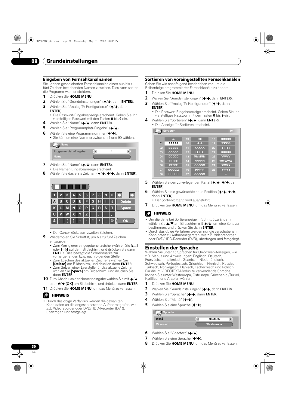 Einstellen der sprache, Grundeinstellungen 08 | Pioneer PDP-507XD User Manual | Page 174 / 218