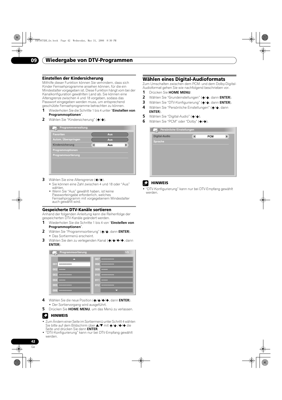 Wählen eines digital-audioformats, Wiedergabe von dtv-programmen 09 | Pioneer PDP-507XD User Manual | Page 186 / 218