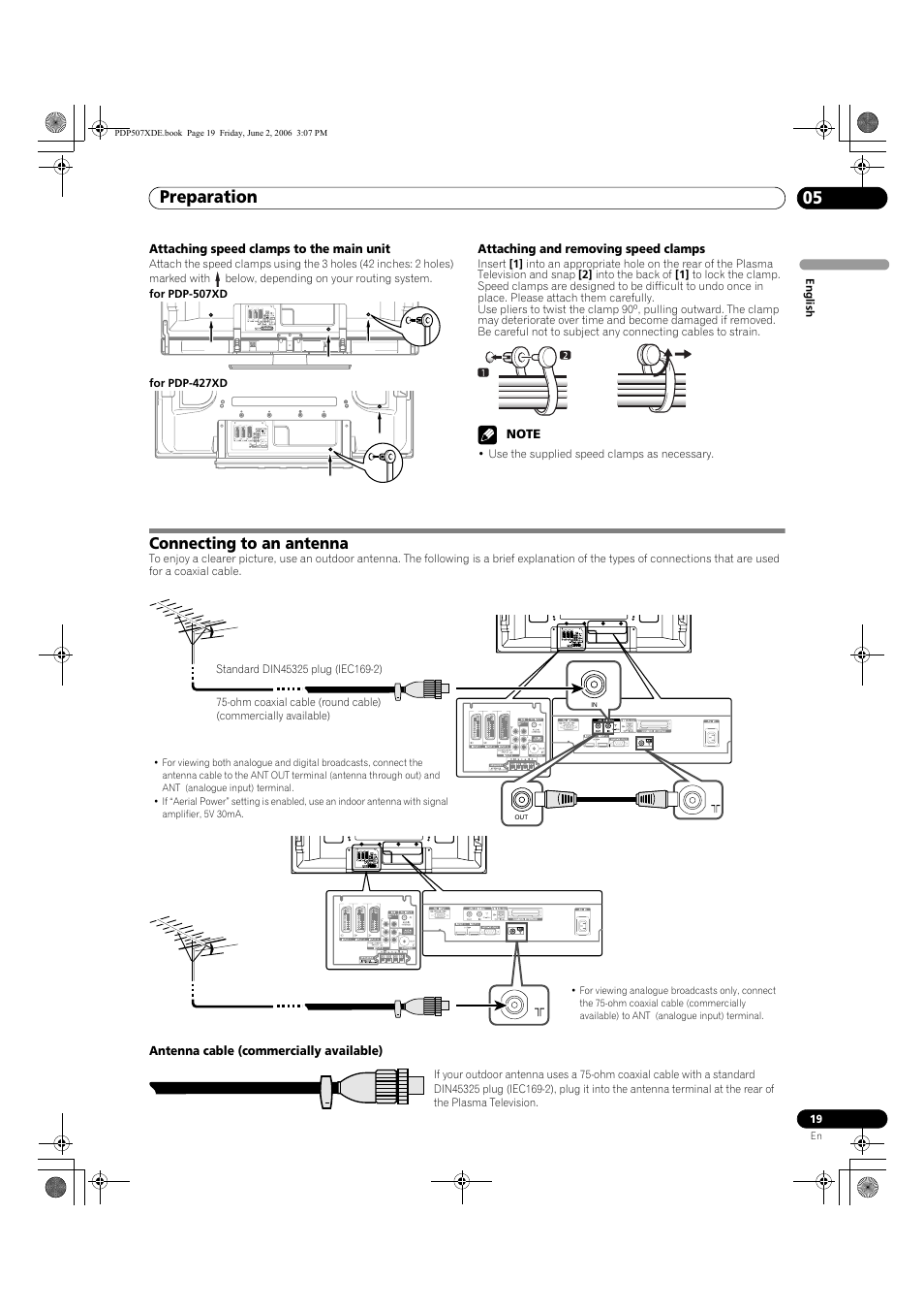 Connecting to an antenna, Preparation 05 | Pioneer PDP-507XD User Manual | Page 19 / 218
