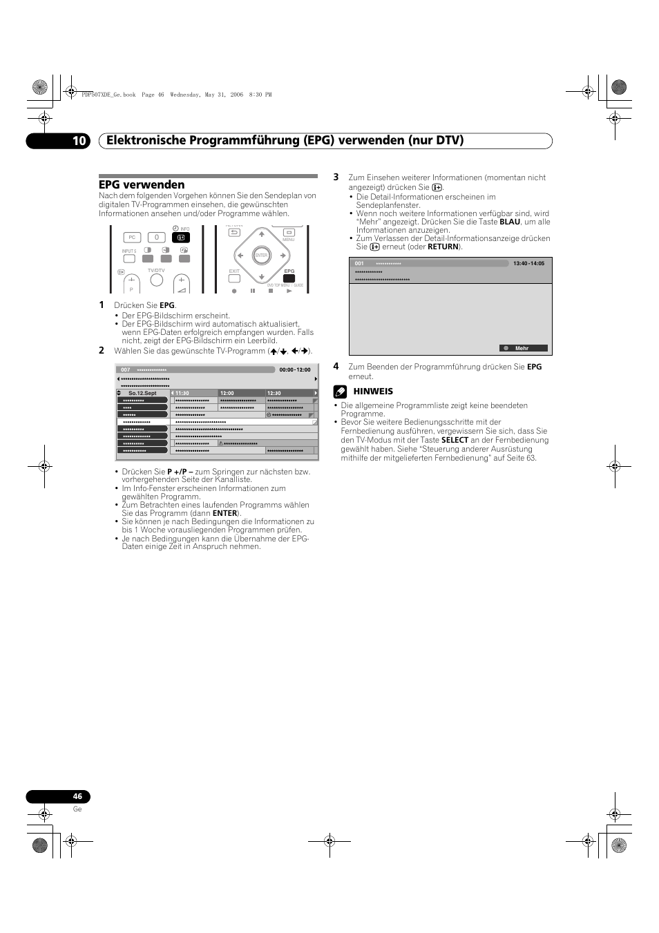 Epg verwenden | Pioneer PDP-507XD User Manual | Page 190 / 218