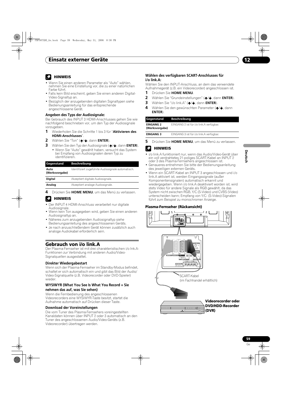 Gebrauch von i/o link.a, Einsatz externer geräte 12 | Pioneer PDP-507XD User Manual | Page 203 / 218