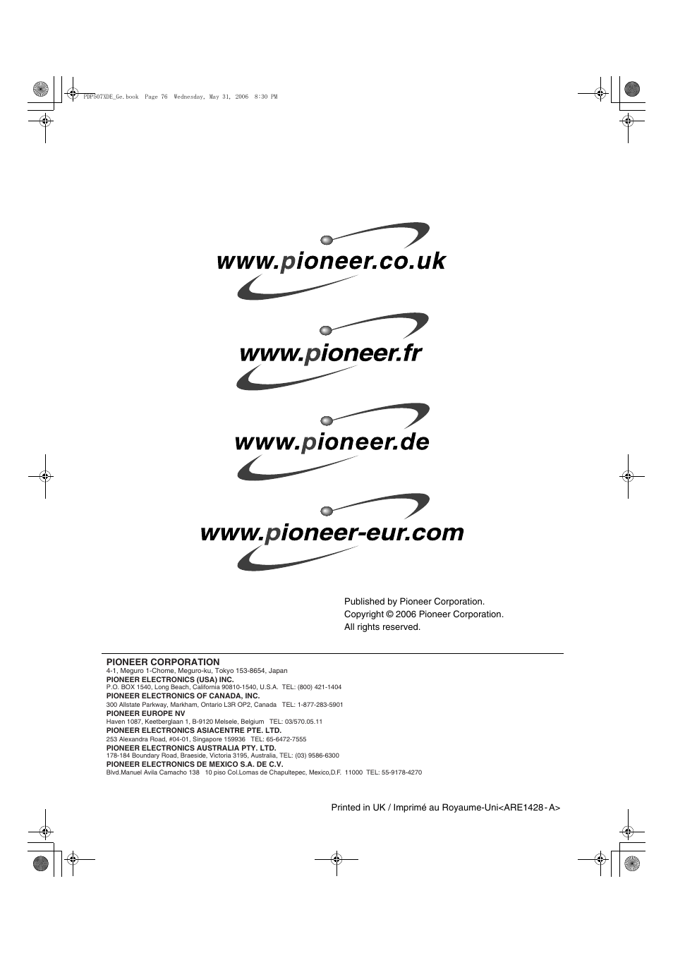 Pioneer PDP-507XD User Manual | Page 218 / 218