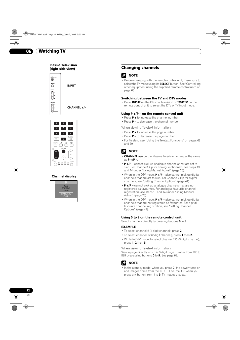 Changing channels, Watching tv 06 | Pioneer PDP-507XD User Manual | Page 22 / 218