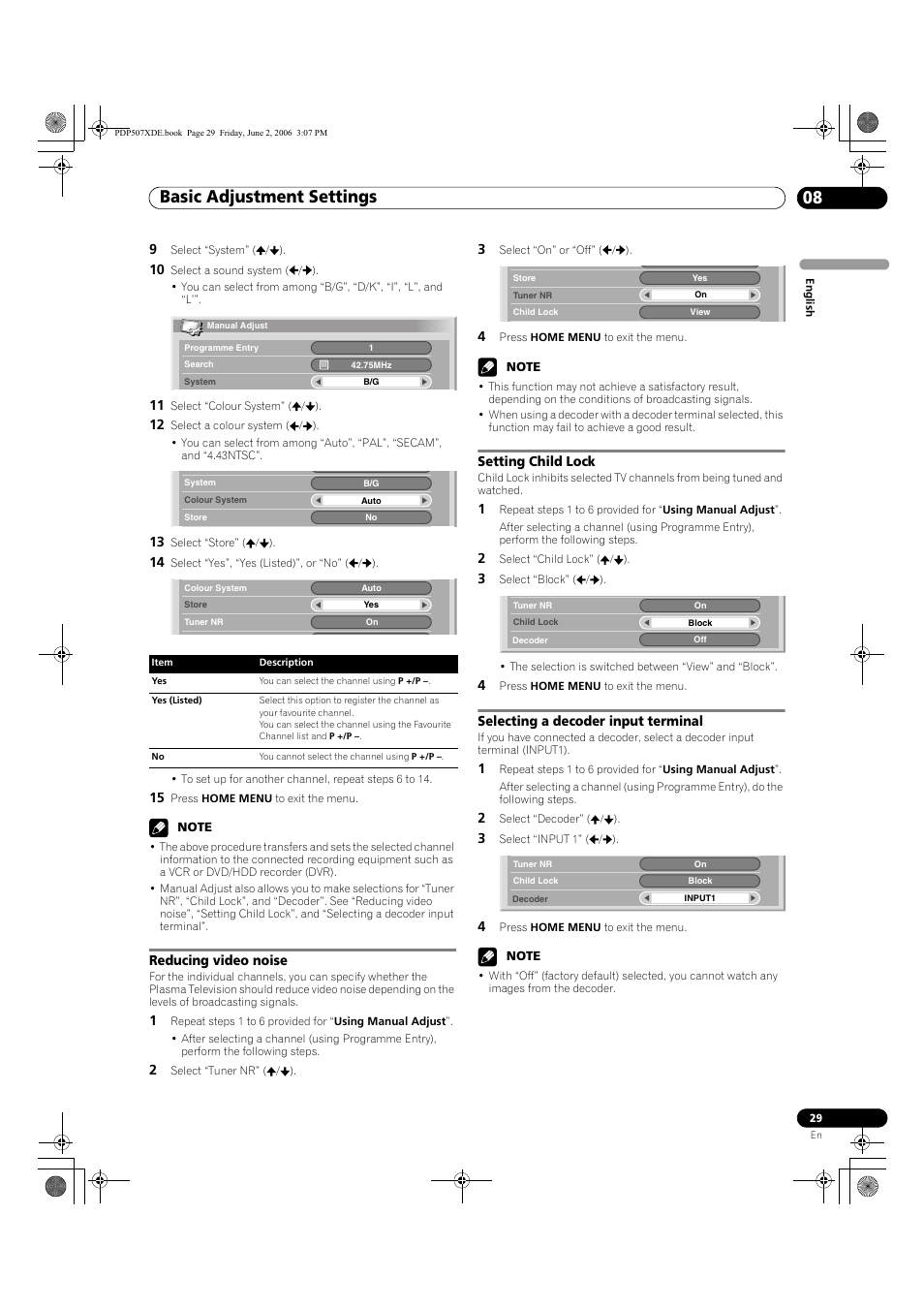 Basic adjustment settings 08 | Pioneer PDP-507XD User Manual | Page 29 / 218