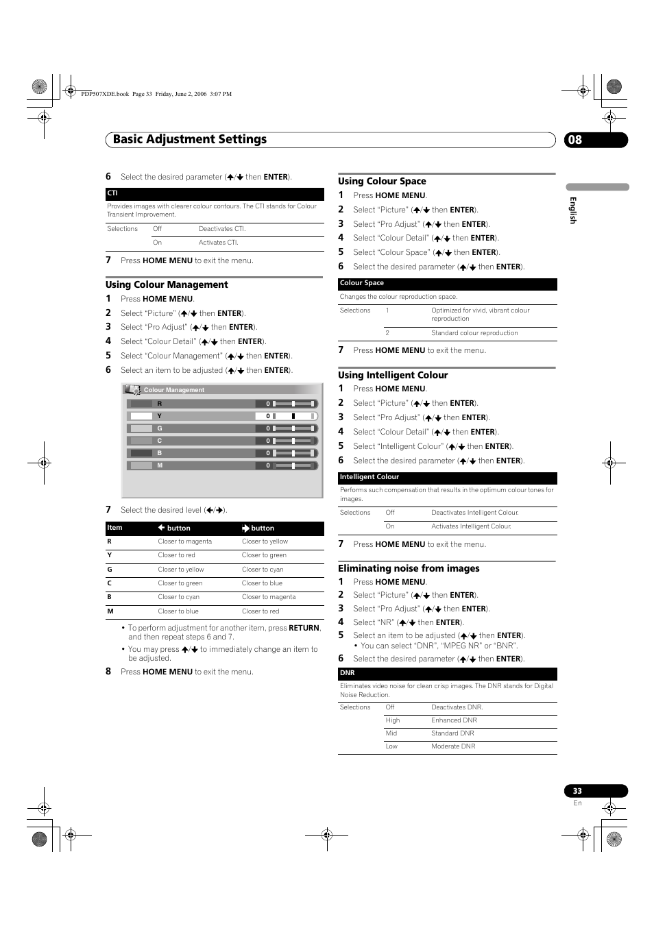 Basic adjustment settings 08 | Pioneer PDP-507XD User Manual | Page 33 / 218