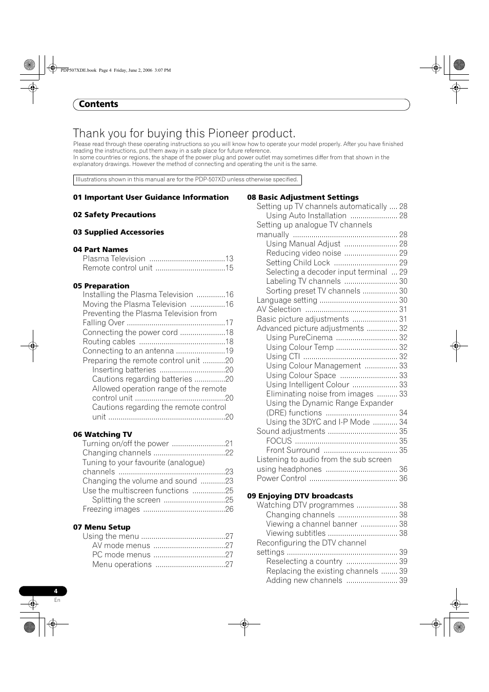 Pioneer PDP-507XD User Manual | Page 4 / 218