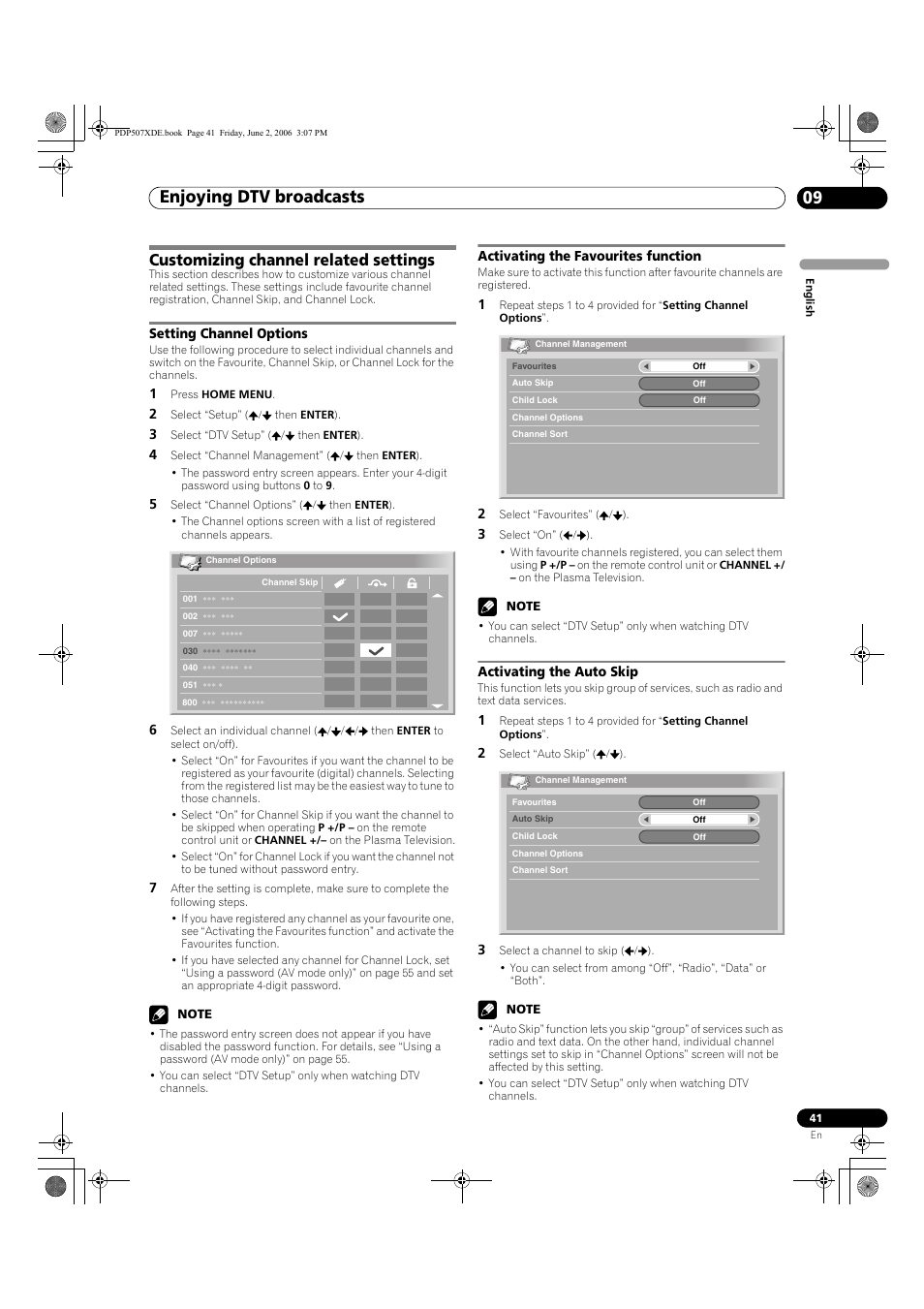 Customizing channel related settings, Enjoying dtv broadcasts 09 | Pioneer PDP-507XD User Manual | Page 41 / 218