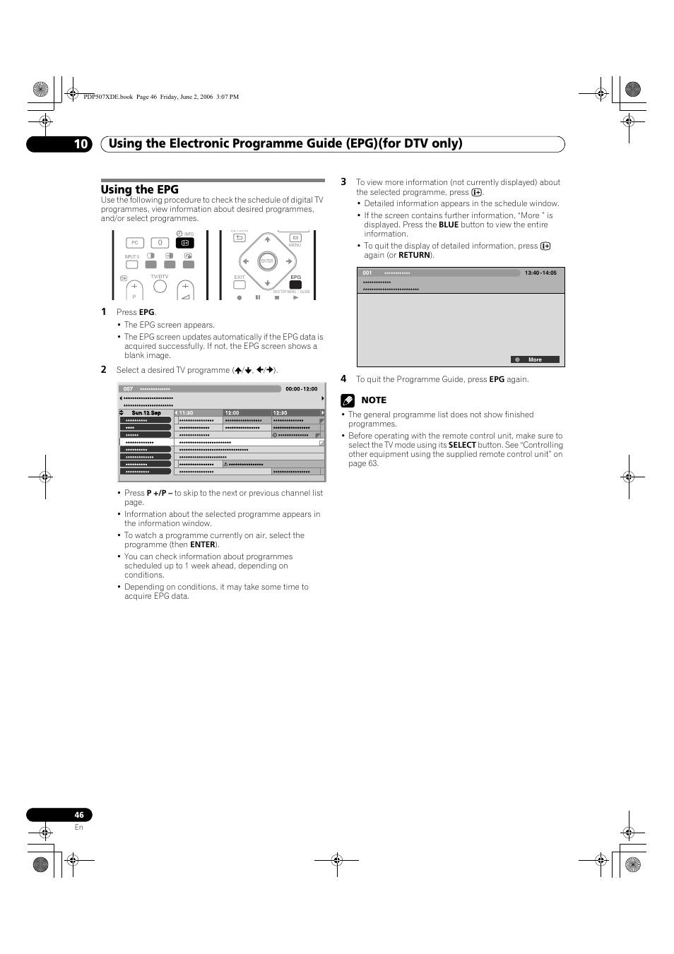 Using the epg | Pioneer PDP-507XD User Manual | Page 46 / 218