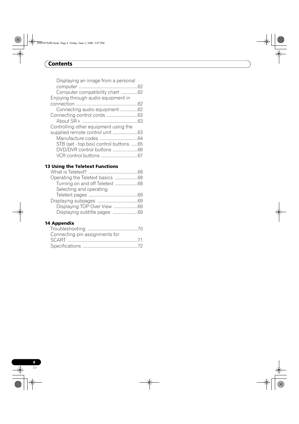 Pioneer PDP-507XD User Manual | Page 6 / 218