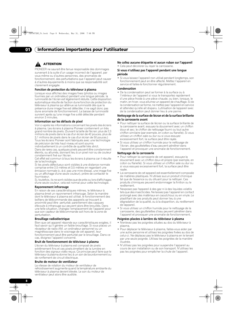 Informations importantes pour l’utilisateur 01 | Pioneer PDP-507XD User Manual | Page 80 / 218