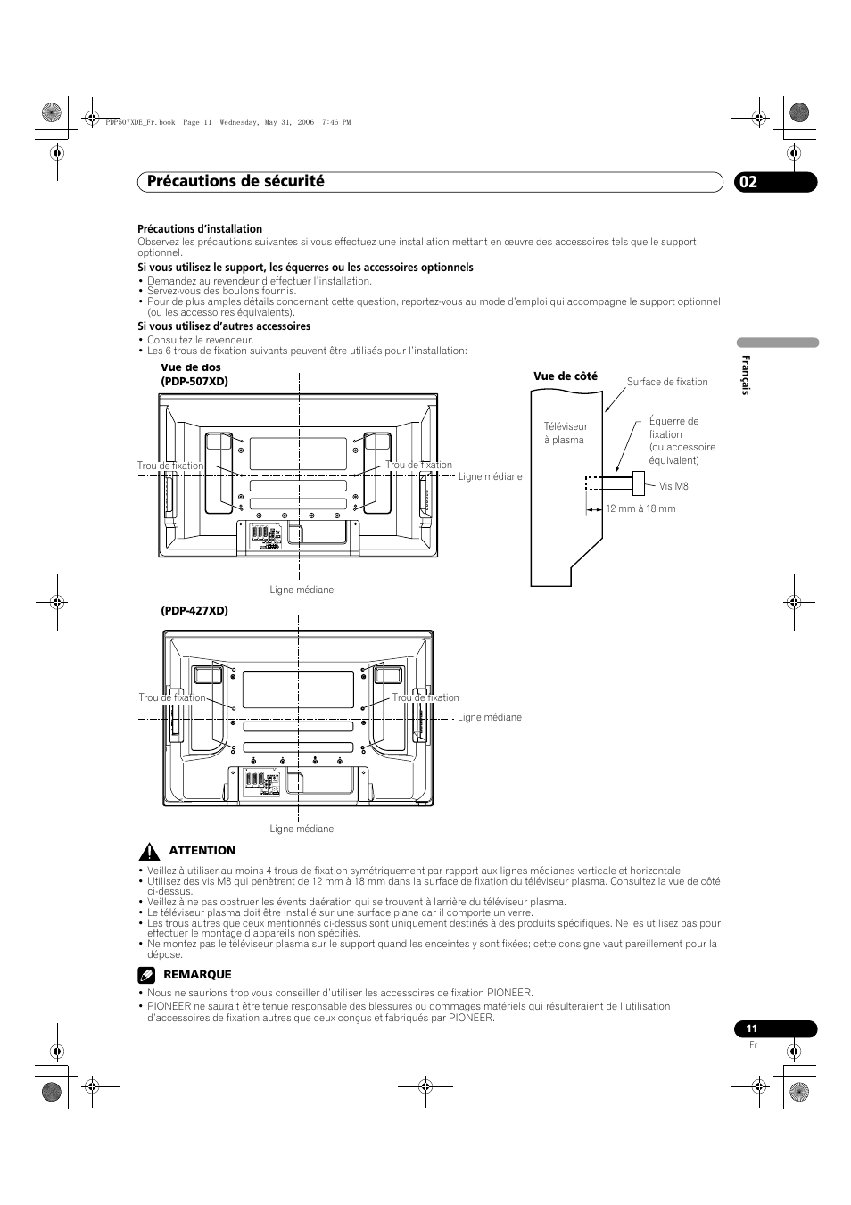 Précautions de sécurité 02 | Pioneer PDP-507XD User Manual | Page 83 / 218