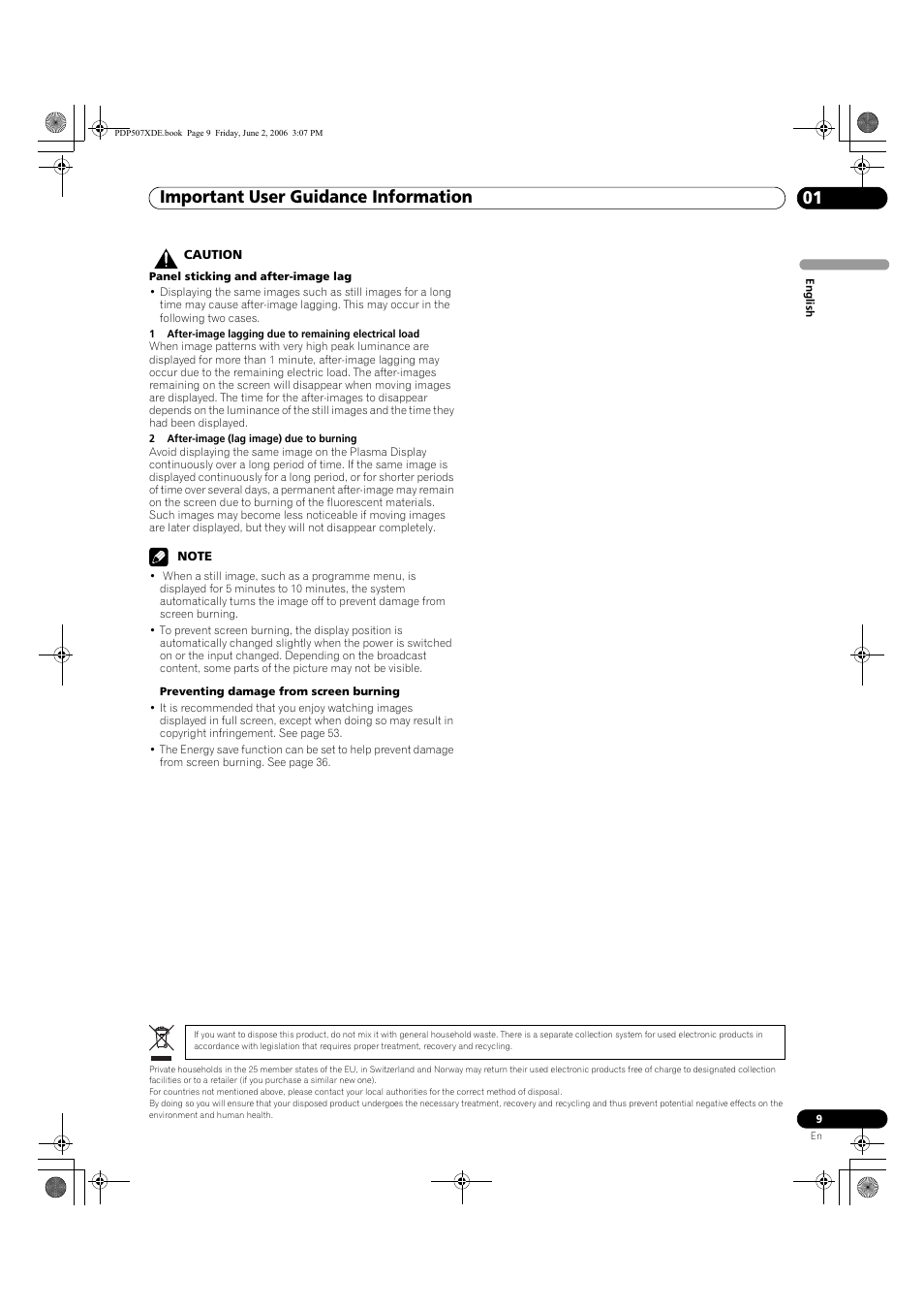 Important user guidance information 01 | Pioneer PDP-507XD User Manual | Page 9 / 218