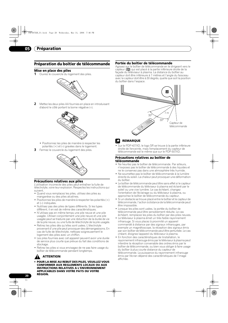 Préparation du boîtier de télécommande, Préparation 05 | Pioneer PDP-507XD User Manual | Page 92 / 218