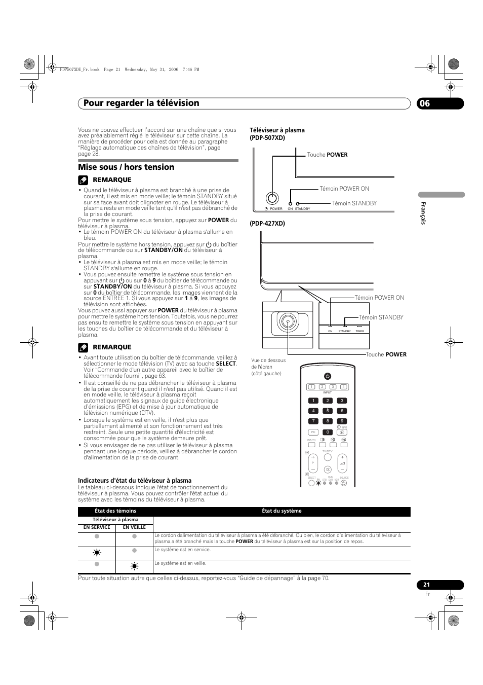 06 pour regarder la télévision, Mise sous / hors tension, Pour regarder la télévision 06 | Pour regarder la télévision | Pioneer PDP-507XD User Manual | Page 93 / 218
