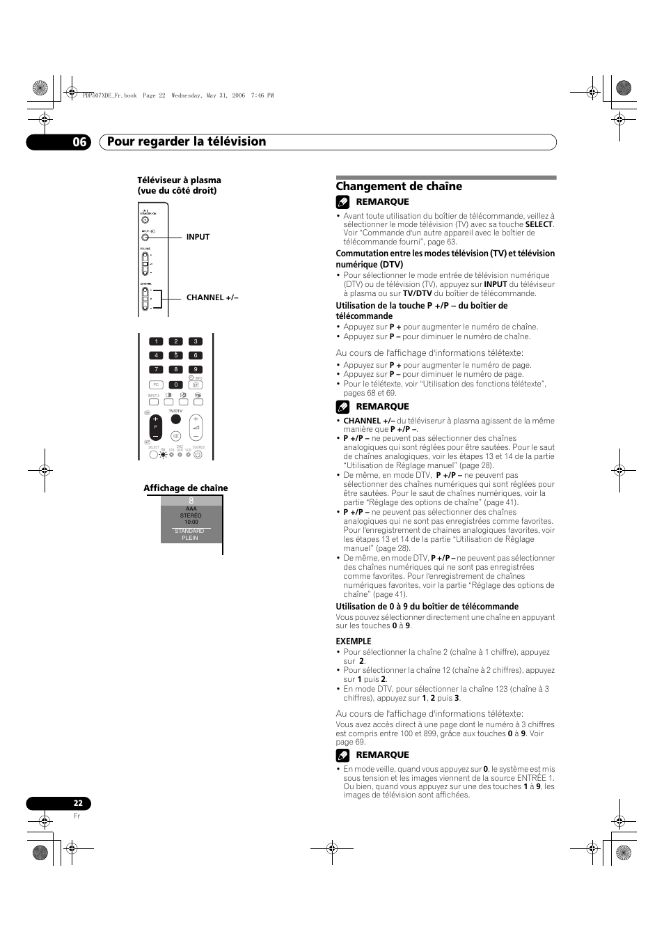 Changement de chaîne, Pour regarder la télévision 06 | Pioneer PDP-507XD User Manual | Page 94 / 218