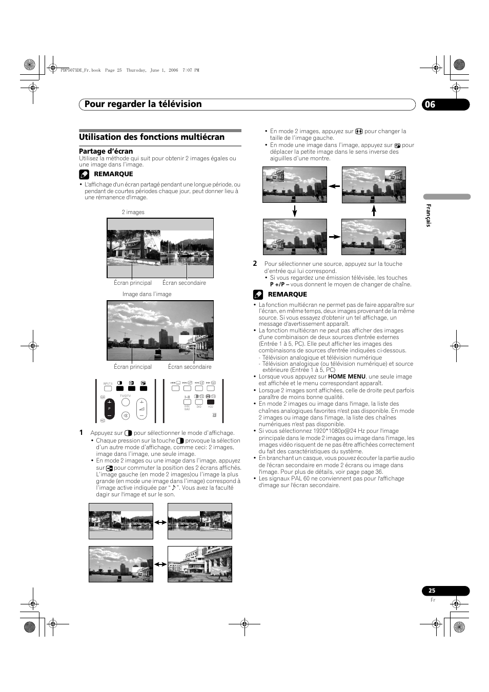 Utilisation des fonctions multiécran, Partage d’écran, Pour regarder la télévision 06 | Pioneer PDP-507XD User Manual | Page 97 / 218