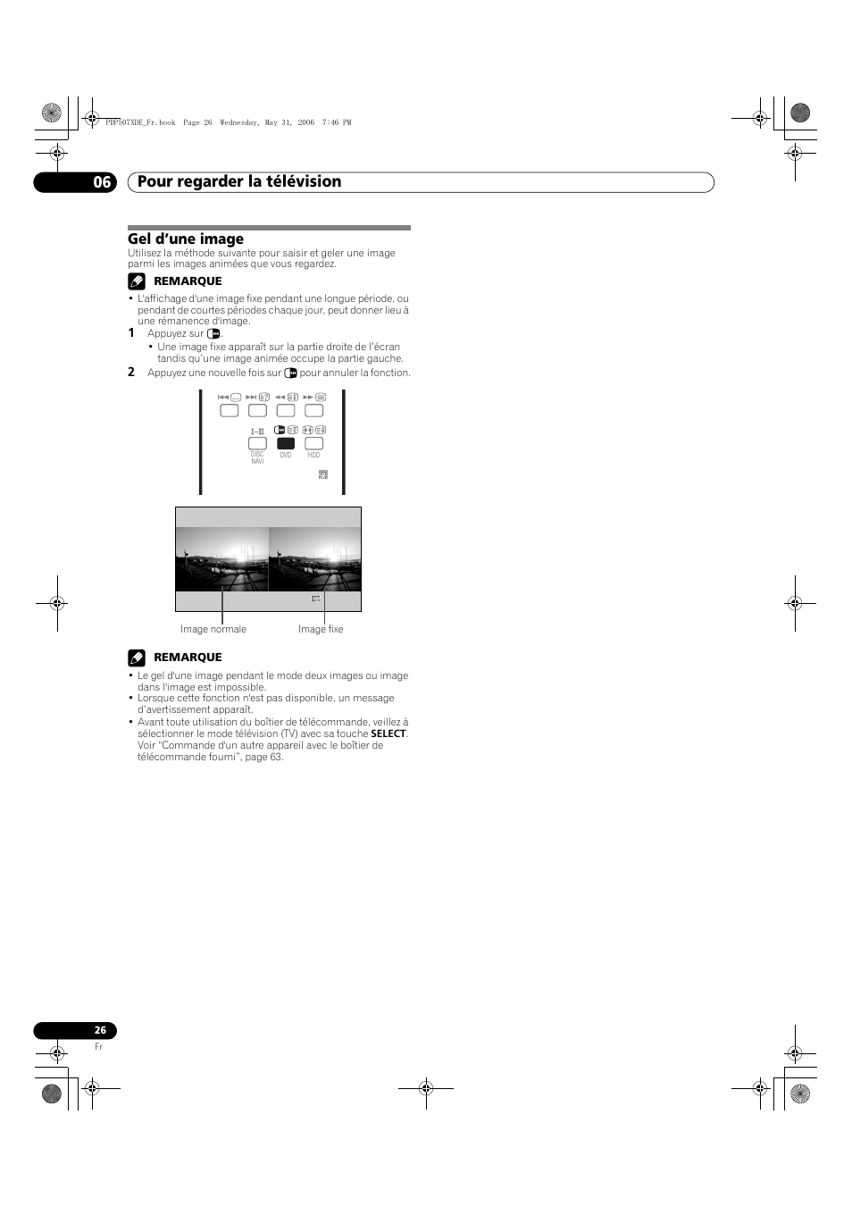 Gel d’une image, Pour regarder la télévision 06 | Pioneer PDP-507XD User Manual | Page 98 / 218