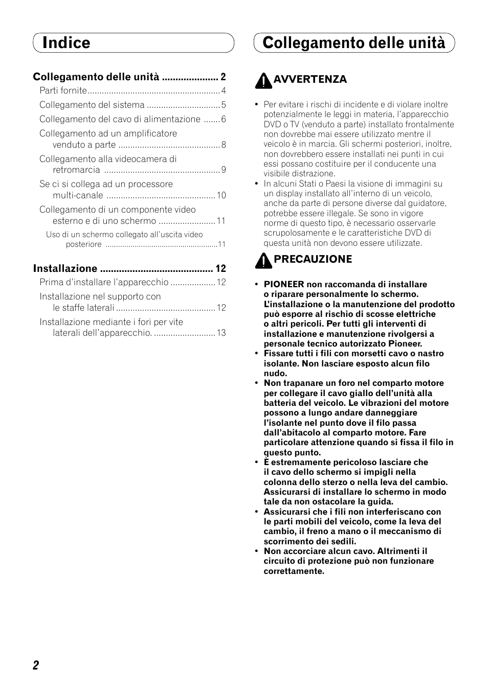 Italiano, Indice collegamento delle unità | Pioneer AVH-P4000DVD User Manual | Page 50 / 74