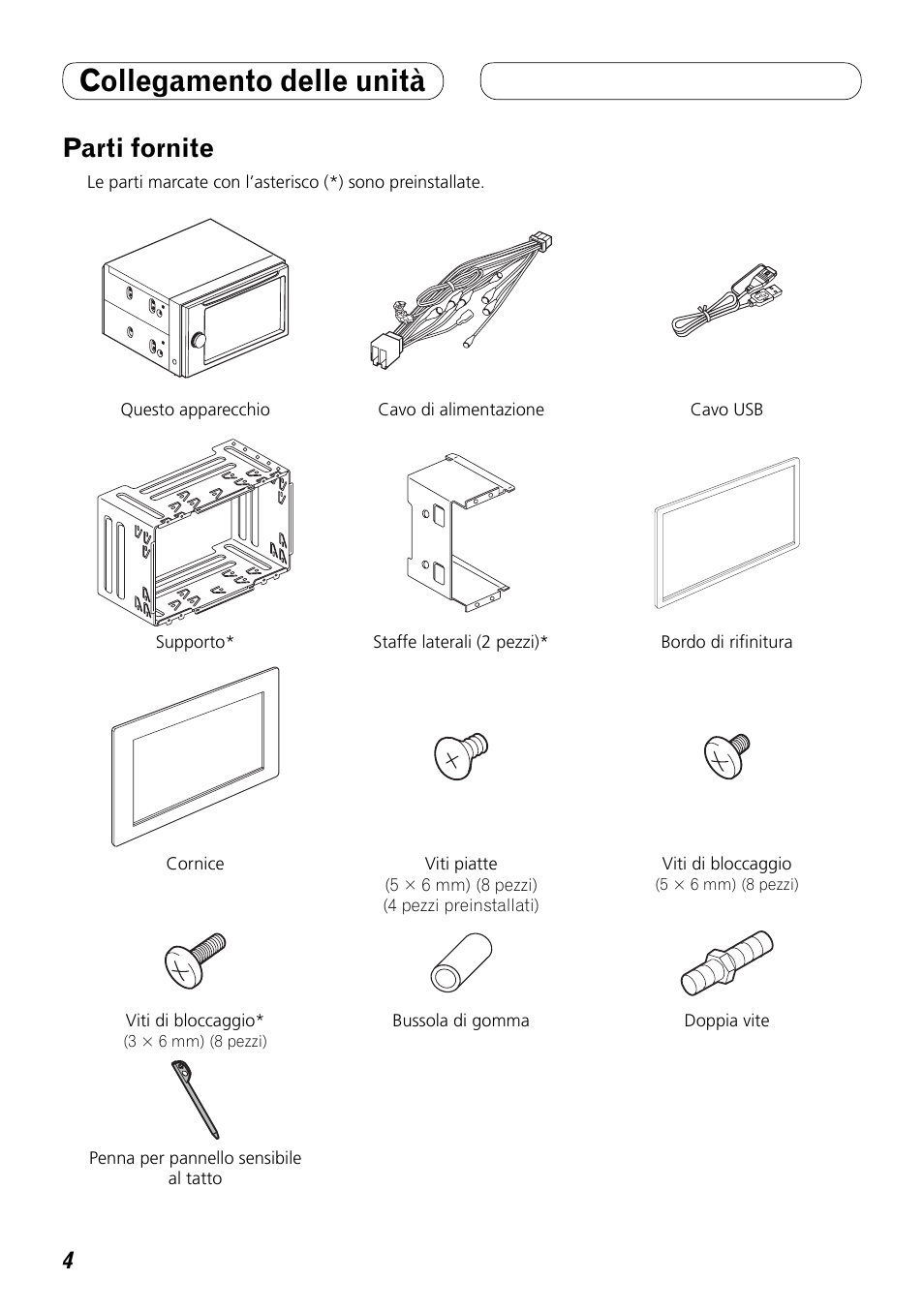 Parti fornite, Collegamento delle unità | Pioneer AVH-P4000DVD User Manual | Page 52 / 74