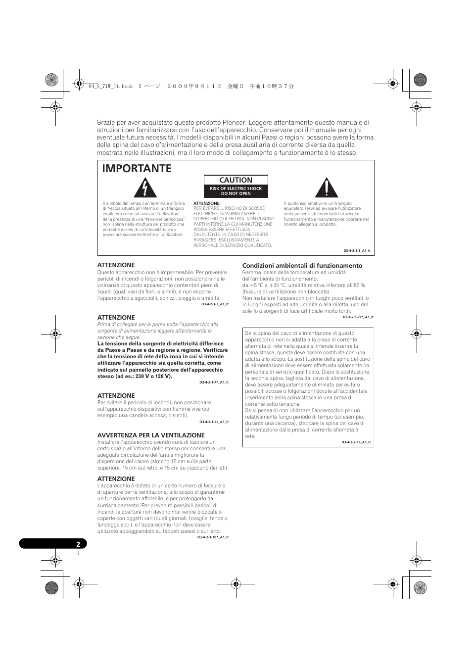 Importante, Caution | Pioneer S-71W User Manual | Page 26 / 98