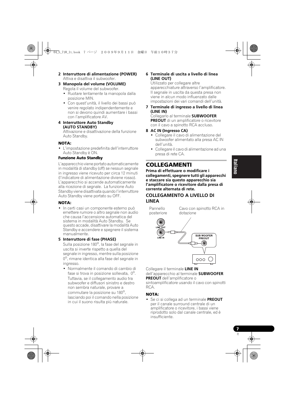 Collegamenti, Collegamento a livello di linea | Pioneer S-71W User Manual | Page 31 / 98