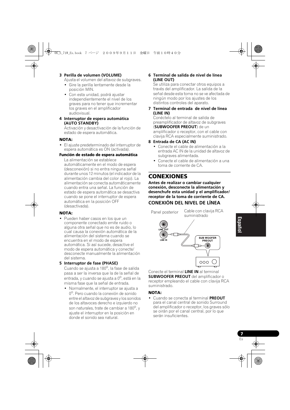 Conexiones, Conexión del nivel de línea | Pioneer S-71W User Manual | Page 47 / 98