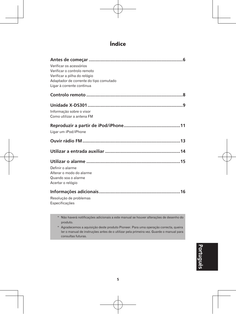 Sistema para ipod com despertador, Manual de instruções | Pioneer X-DS301-K User Manual | Page 101 / 116