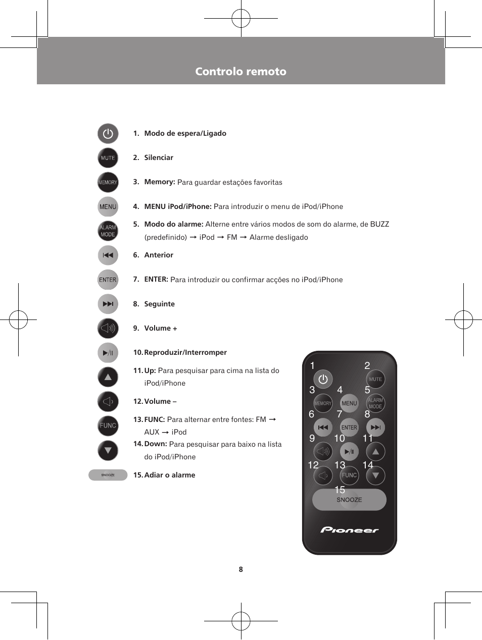 Controlo remoto, Unidade x-ds301 | Pioneer X-DS301-K User Manual | Page 104 / 116