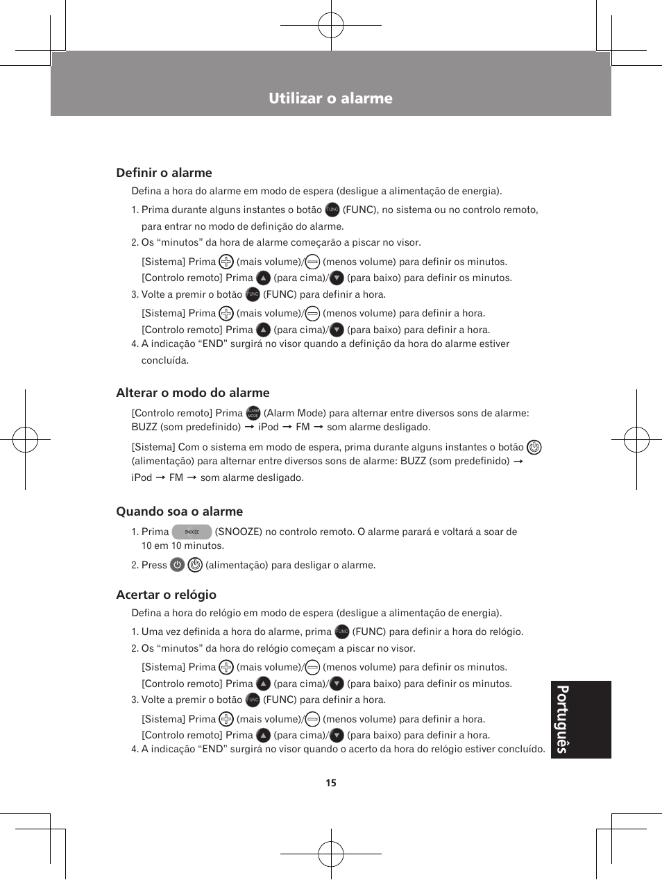 Utilizar o alarme, Utilizar a entrada auxiliar | Pioneer X-DS301-K User Manual | Page 111 / 116