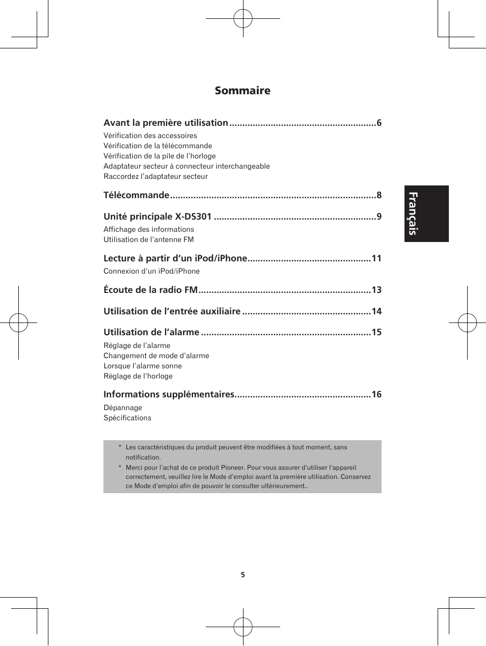 Radio-réveil avec dock intégré, Mode d’emploi | Pioneer X-DS301-K User Manual | Page 21 / 116
