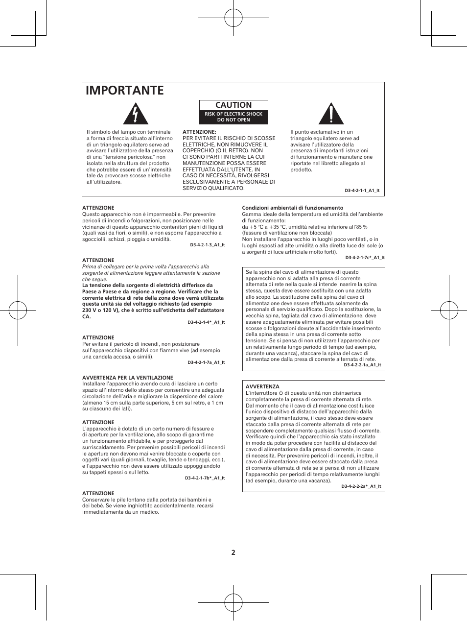 Importante, Caution | Pioneer X-DS301-K User Manual | Page 50 / 116