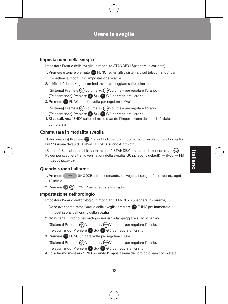 Usare la sveglia, Usare l’ingresso ausiliario | Pioneer X-DS301-K User Manual | Page 63 / 116