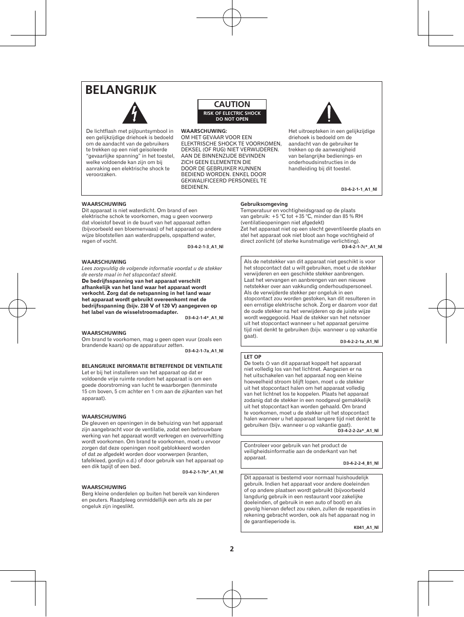 Belangrijk, Caution | Pioneer X-DS301-K User Manual | Page 66 / 116