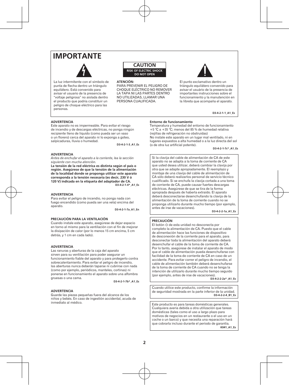 Importante, Caution | Pioneer X-DS301-K User Manual | Page 82 / 116