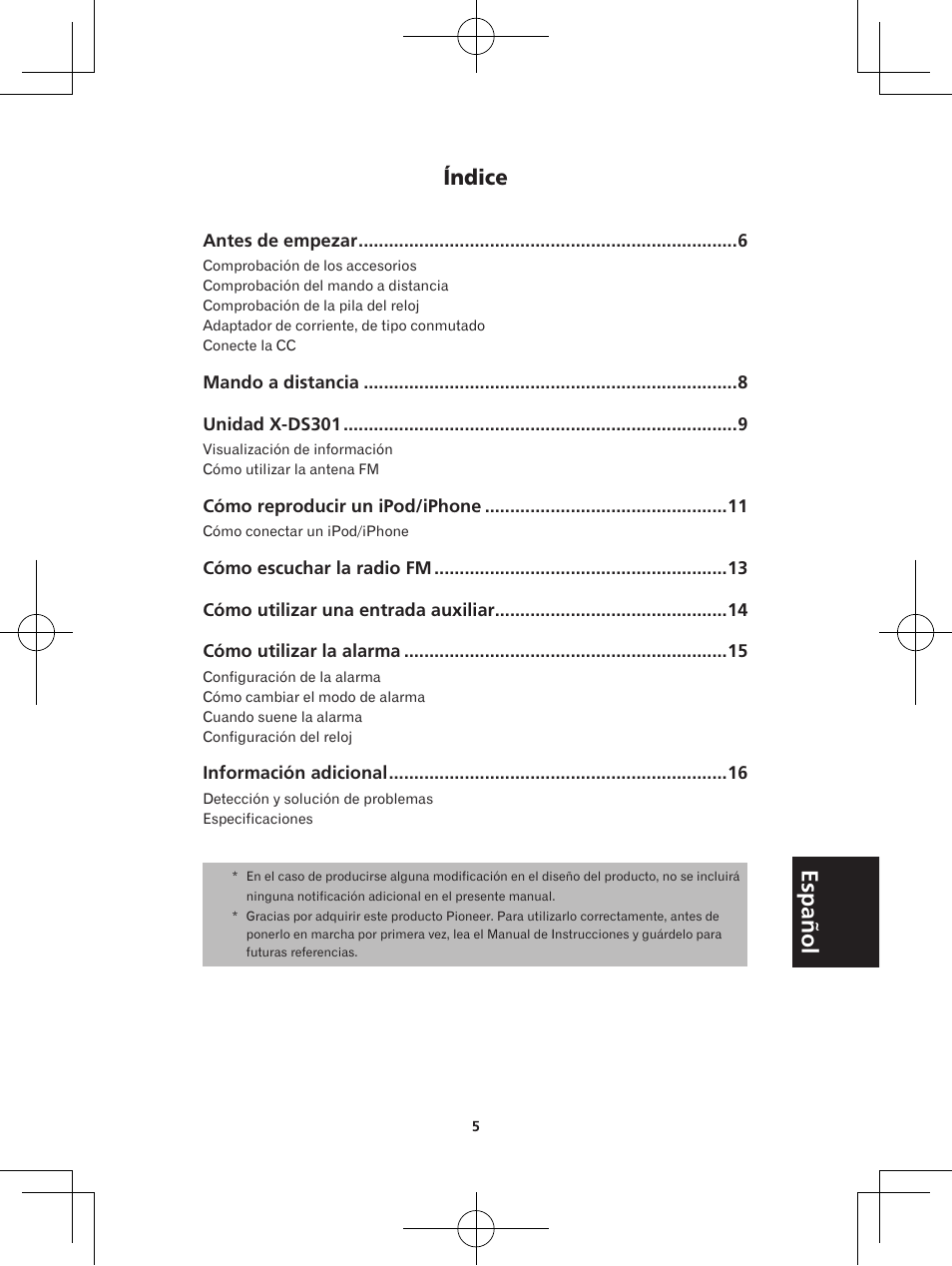 Radio despertador con docking, Manual de instrucciones | Pioneer X-DS301-K User Manual | Page 85 / 116