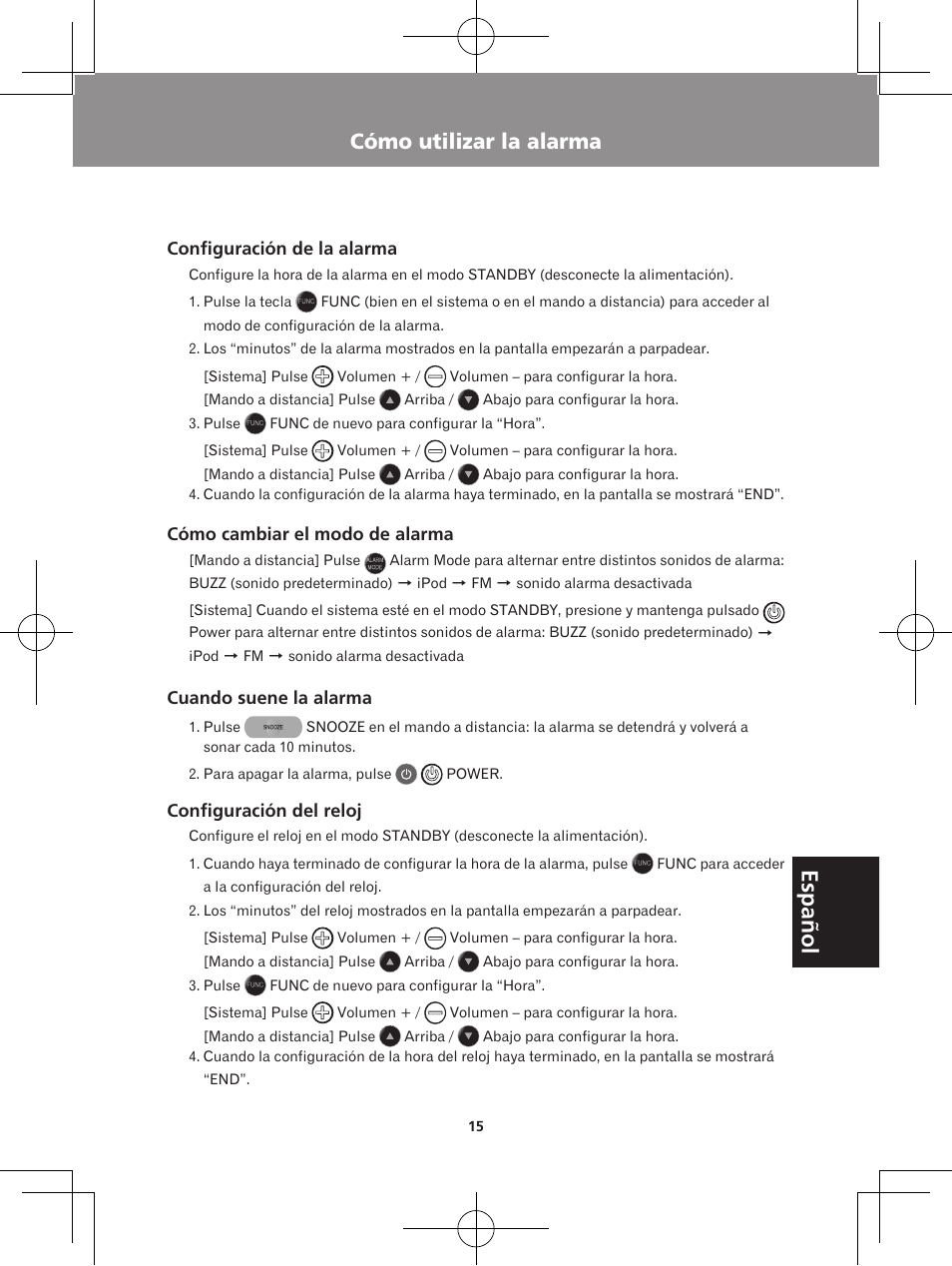 Cómo utilizar la alarma, Empleo de la entrada auxiliar | Pioneer X-DS301-K User Manual | Page 95 / 116