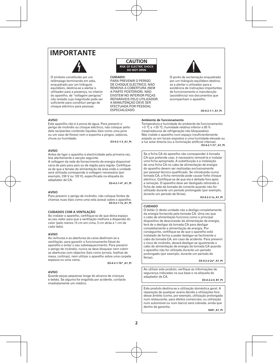 Importante, Caution | Pioneer X-DS301-K User Manual | Page 98 / 116