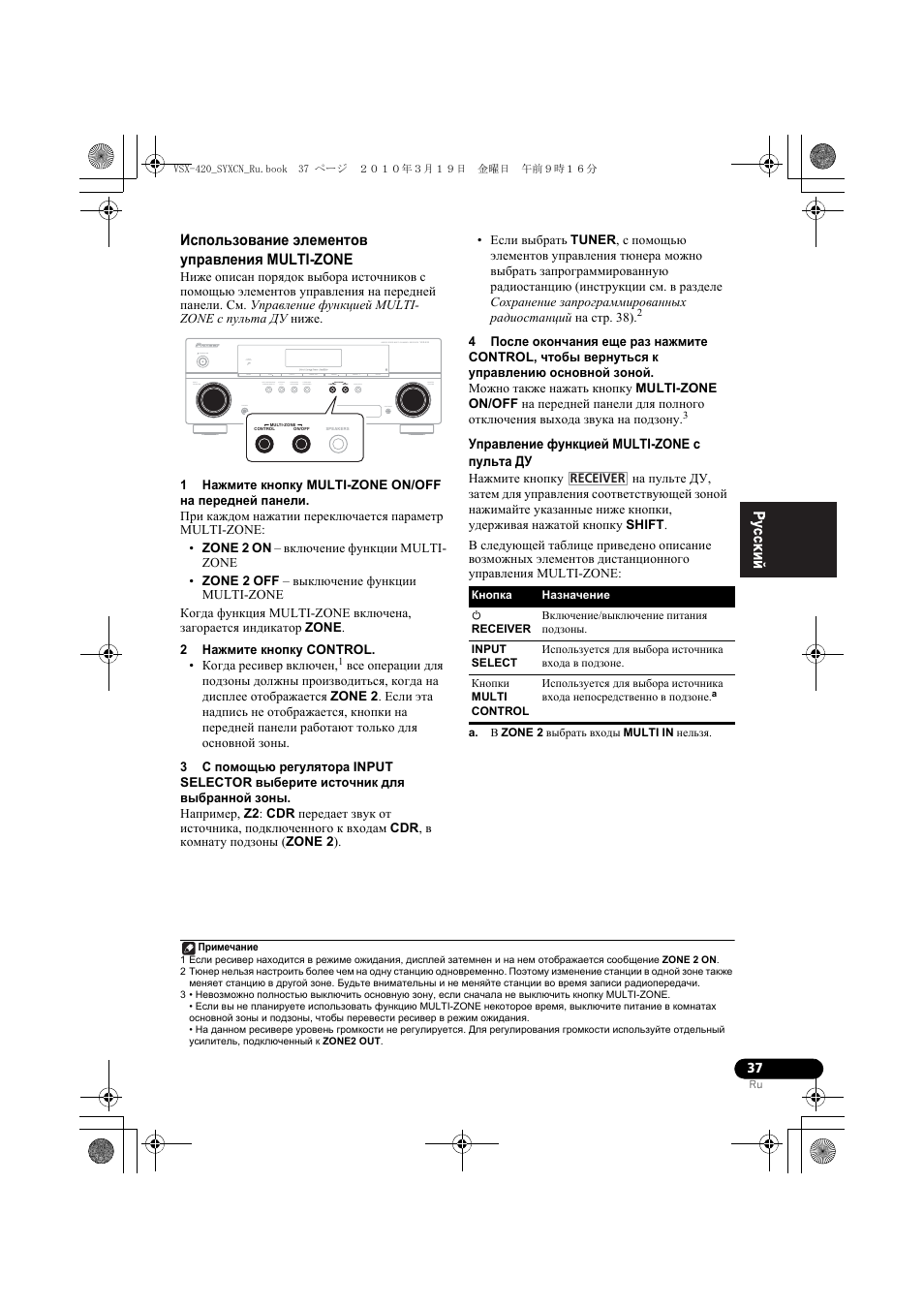 Использование элементов управления, Multi-zone | Pioneer VSX-420-S User Manual | Page 125 / 136