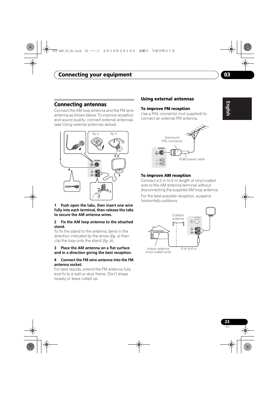 Connecting antennas, Using external antennas, Connecting your equipment 03 | Pioneer VSX-420-S User Manual | Page 23 / 136
