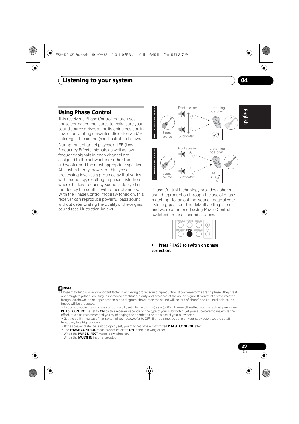 Using phase control, Listening to your system 04 | Pioneer VSX-420-S User Manual | Page 29 / 136