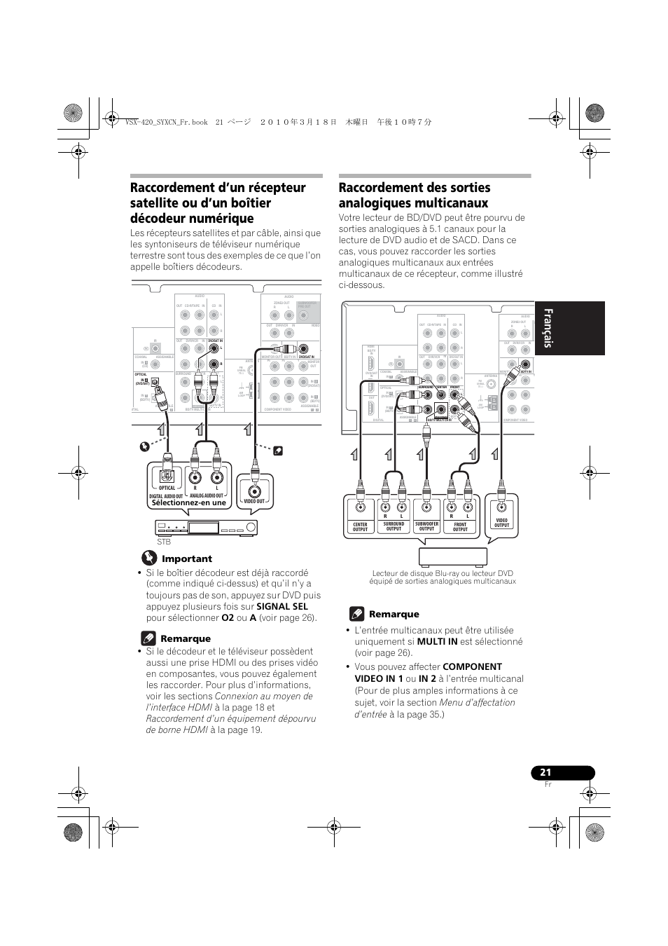 Raccordement des sorties analogiques multicanaux, Stb sélectionnez-en une | Pioneer VSX-420-S User Manual | Page 65 / 136