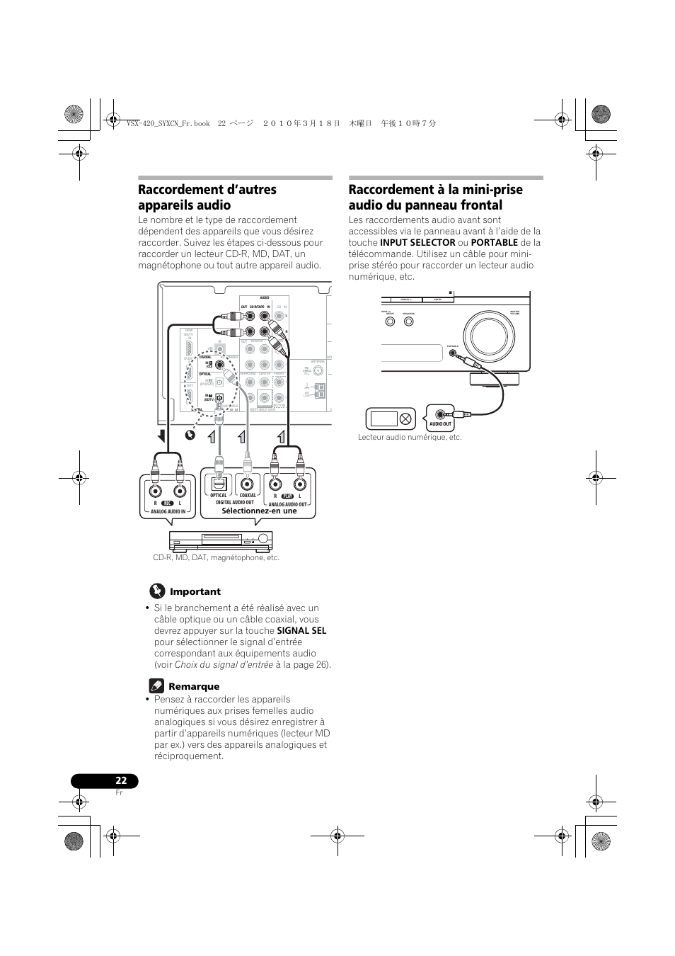 Raccordement d’autres appareils audio | Pioneer VSX-420-S User Manual | Page 66 / 136
