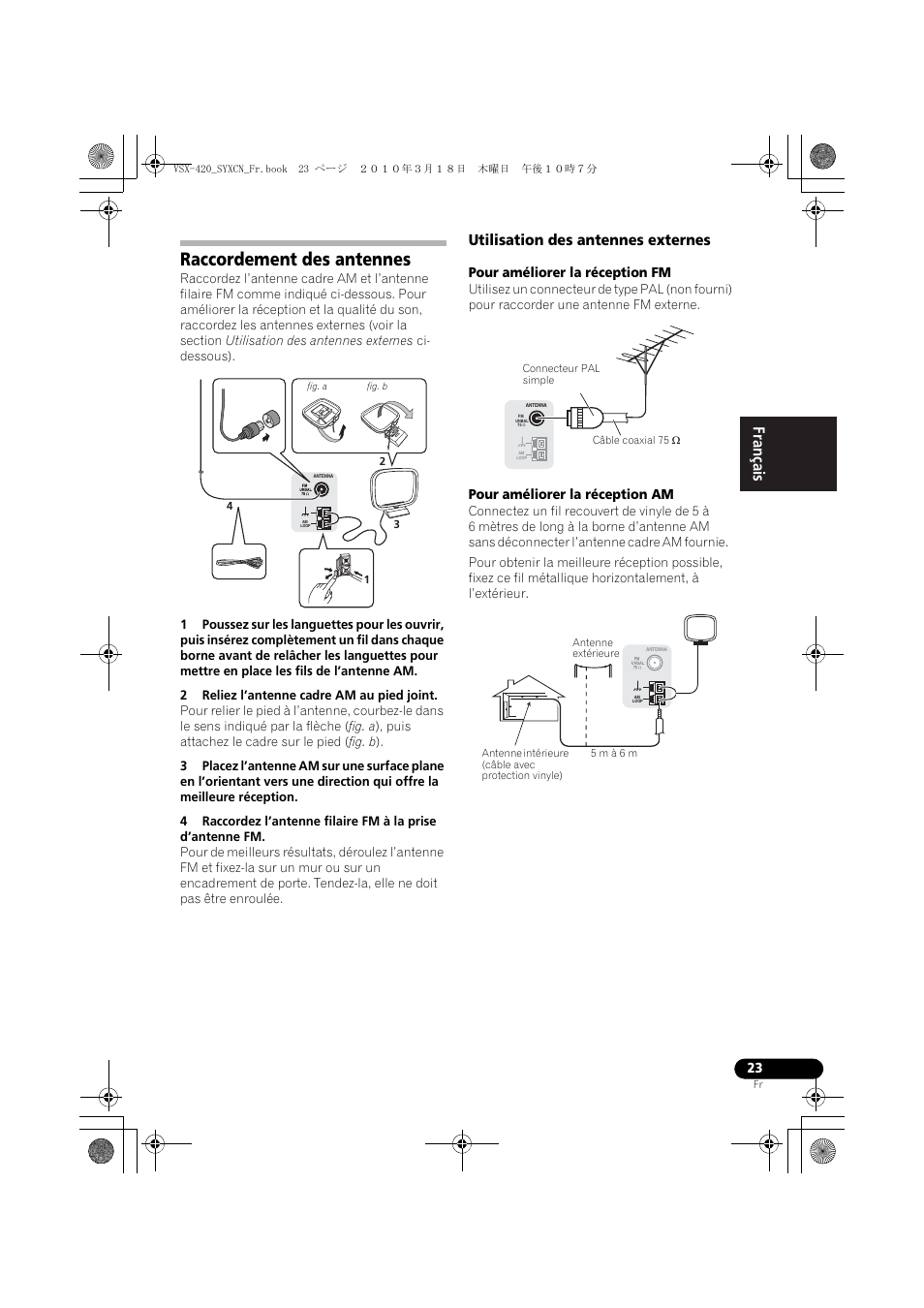 Raccordement des antennes, Utilisation des antennes externes | Pioneer VSX-420-S User Manual | Page 67 / 136