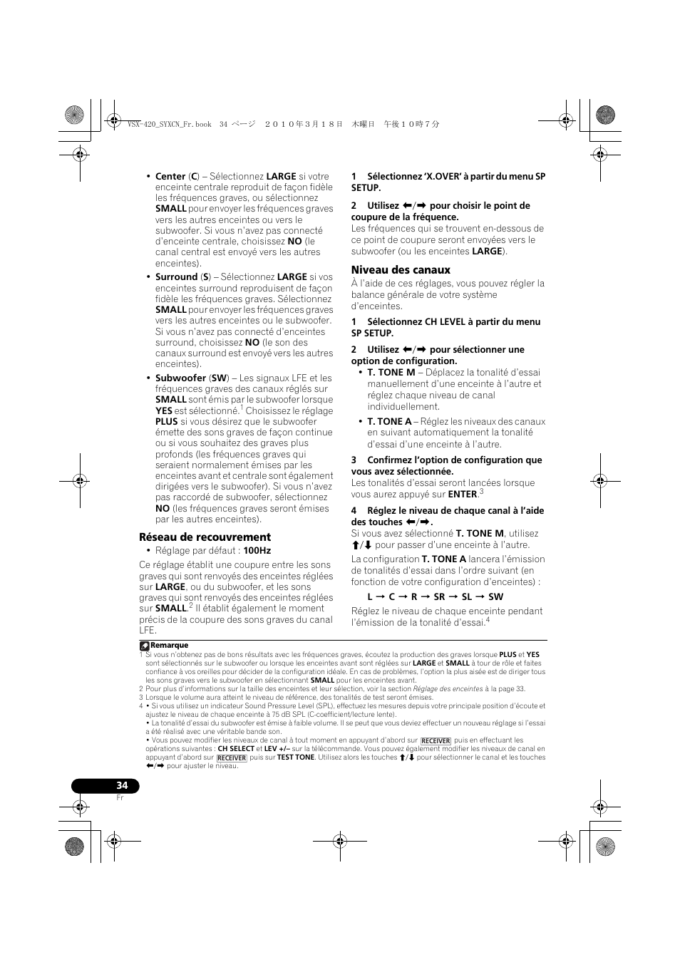 Réseau de recouvrement, Niveau des canaux | Pioneer VSX-420-S User Manual | Page 78 / 136